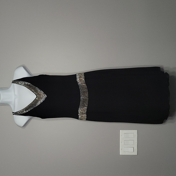 Black Beaded Chiffon Cocktail Dress, Size 10 - Picture 1 of 16